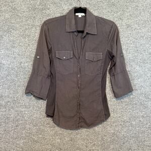 James Perse Shirt Womens 2 Gray 3/4 Sleeve Button Front Tshirt Soft Casual